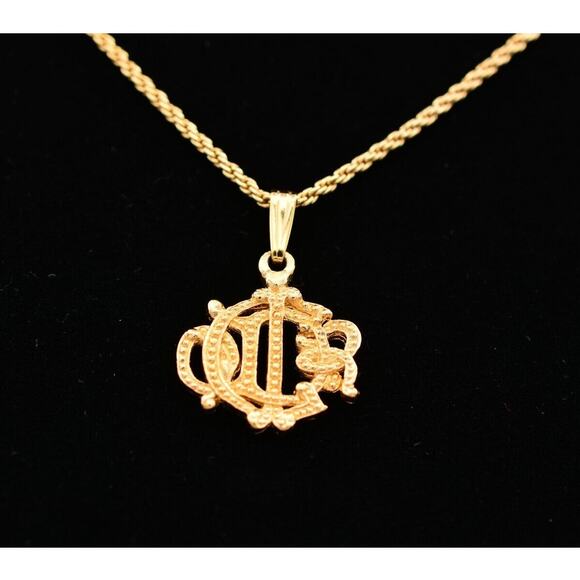 Christian Dior Insignia Logo Pendant Necklace Script Gold Vintage Signed Bin1
